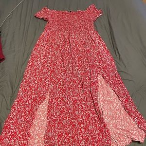 Off Shoulder Split Floral Dress